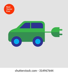 Icon of electric car with cord and plug