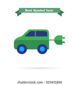 Icon of electric car with cord and plug