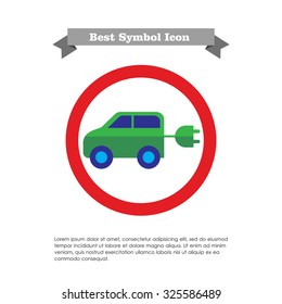 Icon of electric car with cord and plug