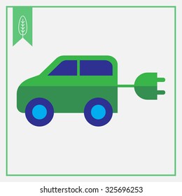 Icon of electric car with cord and plug