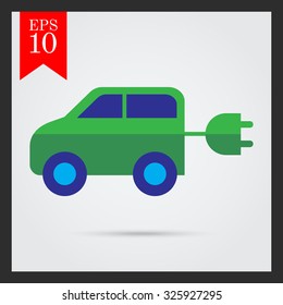 Icon of electric car with cord and plug