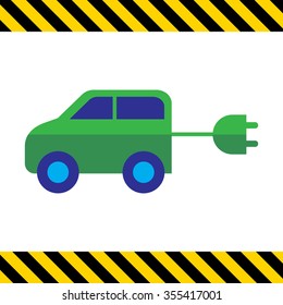 Icon of electric car with cord and plug