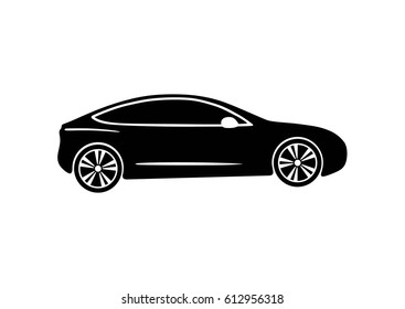 Icon electric modern car. Tesla. Vector black illustration on white background