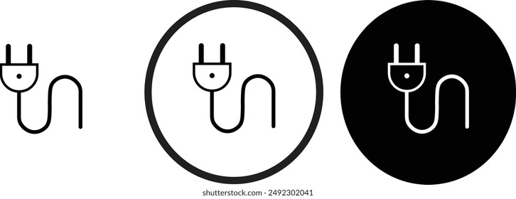 icono enchufe eléctrico contorno negro para diseño de Sitio web 
y App móviles en modo oscuro 
Ilustración vectorial sobre fondo blanco