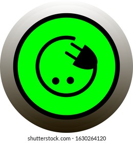 The icon of electric plug.Green metal button.Vector illustration for your business.