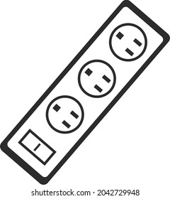 An icon of an electric power extension cable with a switch button. Plug socket. Flat vector illustration on a white background. The icon is intended for web design, applications.