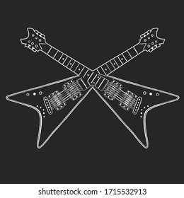 Icon of electric vector guitar. Online internet musical school. Music education. Heavy metal, rock. Print for shirt, tee. Tattoo design.