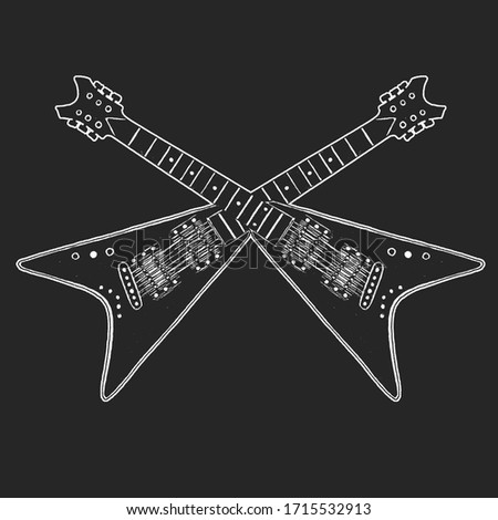 Icon of electric vector guitar. Online internet musical school. Music education. Heavy metal, rock. Print for shirt, tee. Tattoo design.