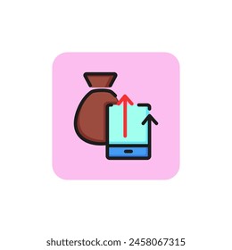 Icon of electronic money. Sack, tablet, transaction. Commerce concept. Can be used for topics like financial management, mobile banking, web money