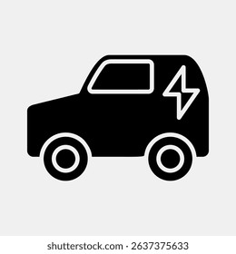 Icon electronic vehicle. Renewable energy elements. Icon in glyph style.