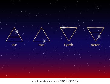 icon elements : Air , Earth , Fire and Water. Wiccan divination symbols. Ancient occult symbols, vector illustration 