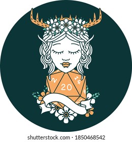 icon of elf druid with natural twenty dice roll