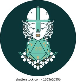 icon of elf fighter with natural twenty dice roll
