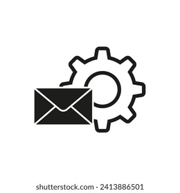 Icon of email configuration. Mail options concept icon. Mail setting, gear wheel, letter, cog symbol. Vector illustration. EPS 10.