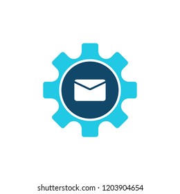 Icon of email configuration. Mail setting, gear wheel, letter, cog. Mail options concept. Can be used for topics like computer interface, correspondence, account, setting parameters