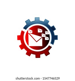 Icon of email configuration. Mail setting, gear wheel, letter, cog. Mail options concept. Can be used for topics like computer interface, correspondence, account, setting parameters