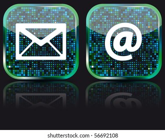Icon e-mail glossy button, vector illustration