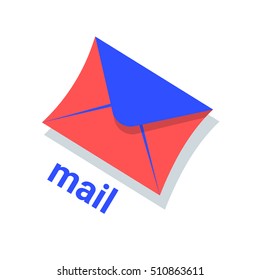 Icon email, letter. Sing for web sites, services delivery, subscription. Flat design and bright colors. Vector illustration. Red envelope