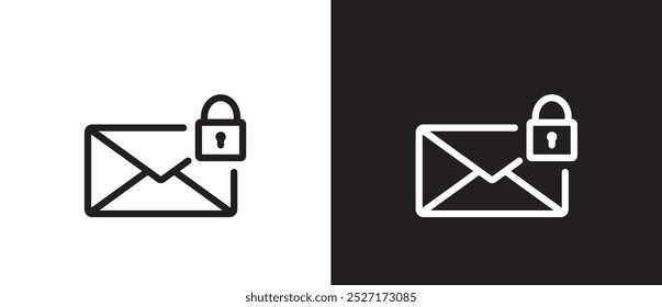 Icon of email notification lock in flat form. Message restrictions. Locked message icon, Envelope vector illustration isolated on black and white background. Eps10