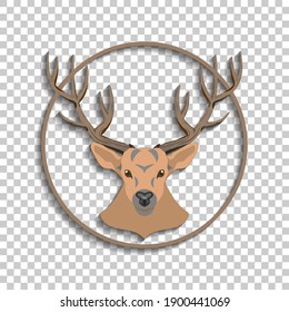 Icon or emblem. Brown deer head with large antlers in a circle with shadows. EPS10