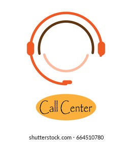Icon emblem of the call center. Logo with headset on head. Vector illustration call center.