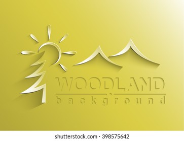 Icon emblem of mountain company. Paper 3d art. Yellow tones.