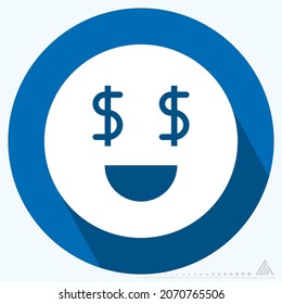 Icon Emoticon Money - Long Shadow Style - Simple illustration, Editable stroke, Design template vector, Good for prints, posters, advertisements, announcements, info graphics, etc.