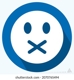 Icon Emoticon Mute - Long Shadow Style - Simple illustration, Editable stroke, Design template vector, Good for prints, posters, advertisements, announcements, info graphics, etc.