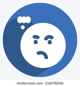 Icon Emoticon Thinking. suitable for Emoticon symbol. long shadow style. simple design editable. design template vector. simple symbol illustration