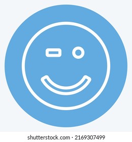 Icon Emoticon Winking. suitable for Emoticon symbol. blue eyes style. simple design editable. design template vector. simple symbol illustration