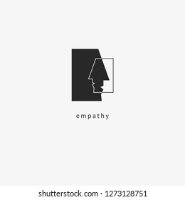 Icon empathy. Logo psychologist, psychotherapist, psychotherapy. Two abstract human profile. Vector pictogram