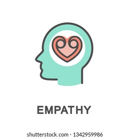 Icon empathy. Two intertwined hearts symbolize the of two people. The thin contour lines with color fills.