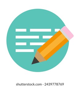 Icon emphasizes design. Graphic pencil simplifies text. Illustration connects elements. Vector illustration. EPS 10.