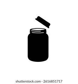 Icon of Empty Glass Jar with Lid Removed, Black Filled Design
