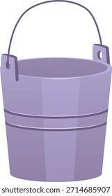 Un icono de un cubo de hierro vacío con un mango elevado. Utensilios domésticos, equipos e inventario. Almacenamiento, transporte, riego y construcción. Agricultura y ganadería. Vector plano.