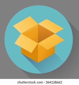 Icon of empty post cargo cardboard box. Flat style