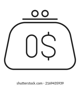 Icon Of An Empty Wallet Vector Isolated. Line Symbol Of Wallet, 0 Dollars Inside. Concept Of Poverty And Bankruptcy. Idea Of Global Crisis And Economic Recession.