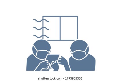 Icon to encourage ventilation with a mask when facing