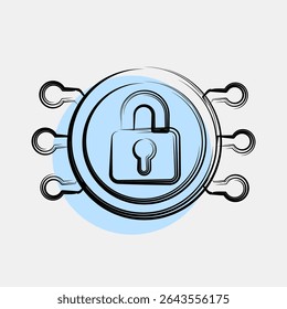 Icon encryption. Crypto currency elements. Icon in color spot style.
