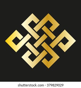 Icon  endless knot in gold. Buddhist symbol