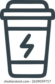 Icon Energizing coffee to go illustration featuring a lightning bolt symbol for a quick boost of power and energy
