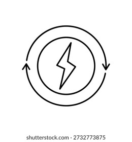 Icono de un rayo de eficiencia energética y flechas de ciclo, aislado contra un fondo limpio.