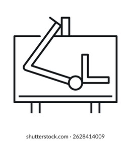 An icon of an engineering design table with tools that allow technical drawing and other design activities.