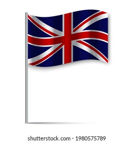 Icon With England Flag Stick On White Background. British Flag, United Kingdom Flag. Vector Illustration. Stock Image.