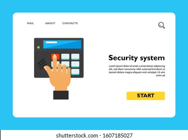 Icon of entering security system. Hand pushing buttons, blocking, code. Security concept. Can be used for topics like alarm, protection or home security