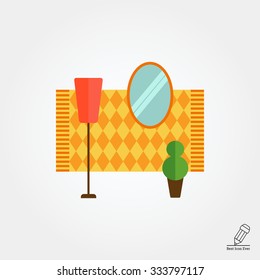 Icon of entrance hall interior including mirror, floor lamp, potted plant