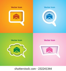 icon of Envelope (Message) on four kinds of speech bubble with four different color beautiful background. Eps-10.
