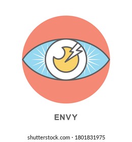 Icon envy. Envy is like a sharp thorn in the eye. Cuts the eye from other people's successes. The thin contour lines with color fills.