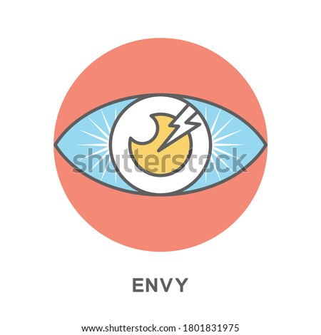 Icon envy. Envy is like a sharp thorn in the eye. Cuts the eye from other people's successes. The thin contour lines with color fills.