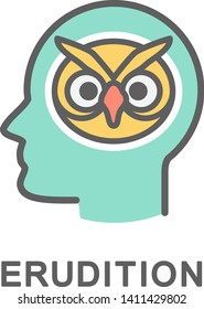 Icon erudition. Owl as a symbol of wisdom and erudition. The thin contour lines with color fills.